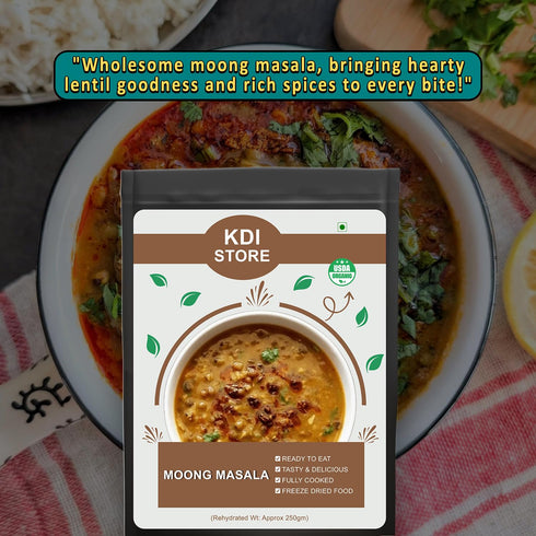 Store Cooked,50gm KDI Moong Masala, USDA Organic Ready to Eat Lentil Curry, Freeze Dried Indian Food, Fully