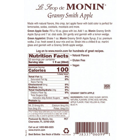 (1 Monin - Granny Smith Apple Syrup, Great for Cocktails and Lemonades, Gluten-Free, Non-GMO Liter)