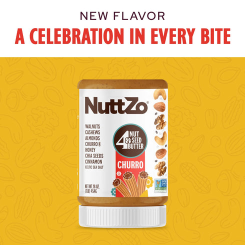 16 oz NuttZo Churro Nut & Seed Butter Spread, Mixed Nut Butter with Cashews Almonds Walnuts and Chia Seeds, Cinnamon