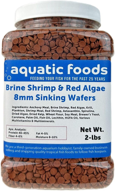 Aquatic Foods Inc. 8mm 1/3" 2-lbs - Brine Shrimp & Red Algae Color Enhancing Sinking Wafers for Shrimp, Snails, Crabs