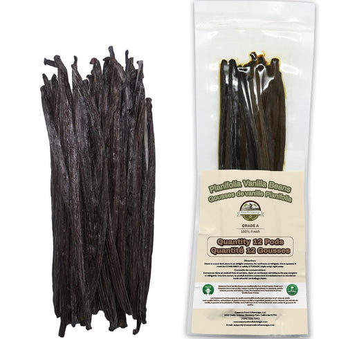 12 Large Vanilla Beans Grade A for Making Vanilla Extract - NON-GMO Planifolia Type Bulk, 6-8 Inches