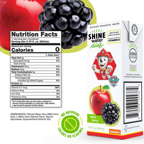 32-Pack Shine Water x Paw Patrol Apple Berry Juice Boxes with Vitamin D | No Added Sugar | Naturally Flavored Drinks