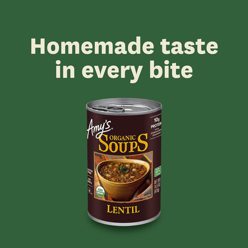 14.5 Oz (6 Pack) Amys Soup, Vegan Lentil Canned Soup, Gluten Free, Made With Organic Green Lentils and Vegetables