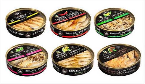 6 Pack 5.6 oz Packed Grilled Catch - Flavor Canned Sardines Variety Fish Sampler European Brisling Sardines in Olive