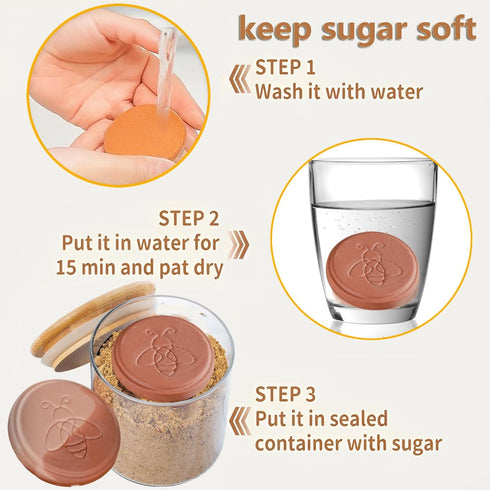 USEDGDIG 2 PCS Terracotta Brown Sugar Keeper, Brown Sugar Container Disc,Sugar Saver and Softener Alternative in Sugar