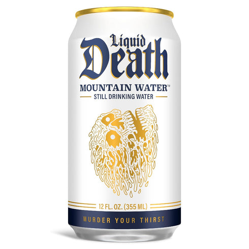 12 Oz (Pack 12) Liquid Death Still Mountain Water, Real Mountain Source, Ice-Cold Cans, Infinitely Recyclable, Fl