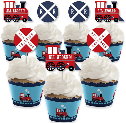 Big Dot of Happiness Railroad Party Crossing - Cupcake Decoration - Steam