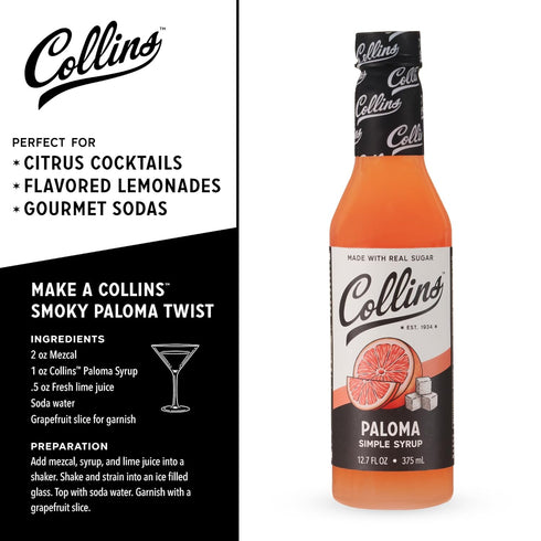 12.7 oz, Set 1 Collins Paloma Syrup, Made with Grapefruit, Ready to Use Cocktail Mixer for Tequila and Mezcal Drink