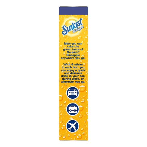 6 (Pack 6) Sunkist Singles-To-Go Drink Mix, Pineapple, Non-Carbonated, Low-Calorie, Zero Sugar, CT in each box