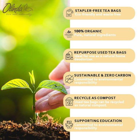 Olinda Turmeric Rooibos Tea, Caffeine Free Organic Herbal Tea Bags, Antioxidant Rich, 28 Bags - Pack of 1