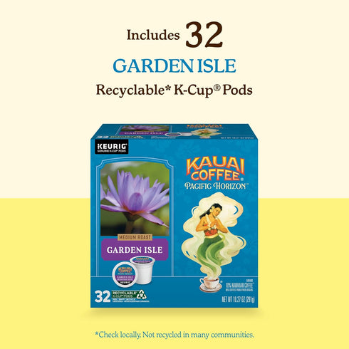 10% 1 Pack 32 Kauai Coffee K-Cup Pods for Keurig Brewers Arabica Coffee, Hawaiian Medium Roast, Bright Aroma With Light