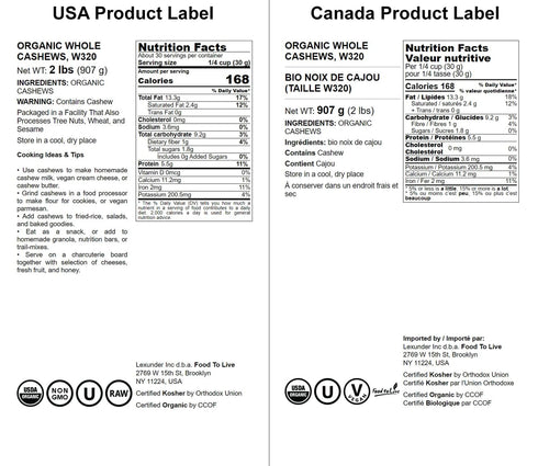 2 Food to Live - Organic Cashews, Pounds Whole, Unsalted, Non-GMO, Kosher, Raw, Vegan, Bulk