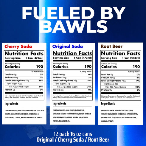 Bawls Pack, 16oz 12 Pack Guarana Variety Guarana Drink, Guarana Soda, Guarana Fueled Soda for Energy, High Energy