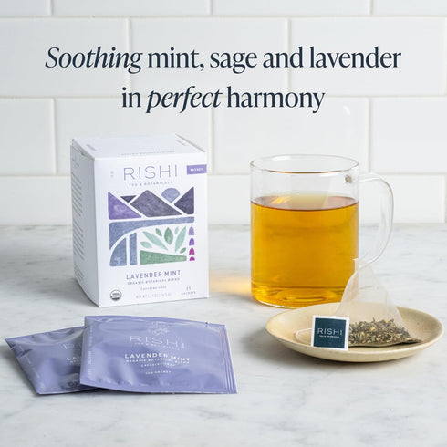 15 Count (Pack 1) Rishi Tea Lavender Mint Herbal Tea - Organic, Caffeine Free Sachet Bags, Calming Lavender