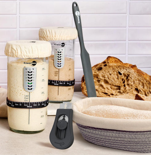 24oz 2 Set KneadAce Sourdough Starter Kit Starter Jar, Cotton Rope Banneton Proofing Baskets, Magnetic Bread Lame