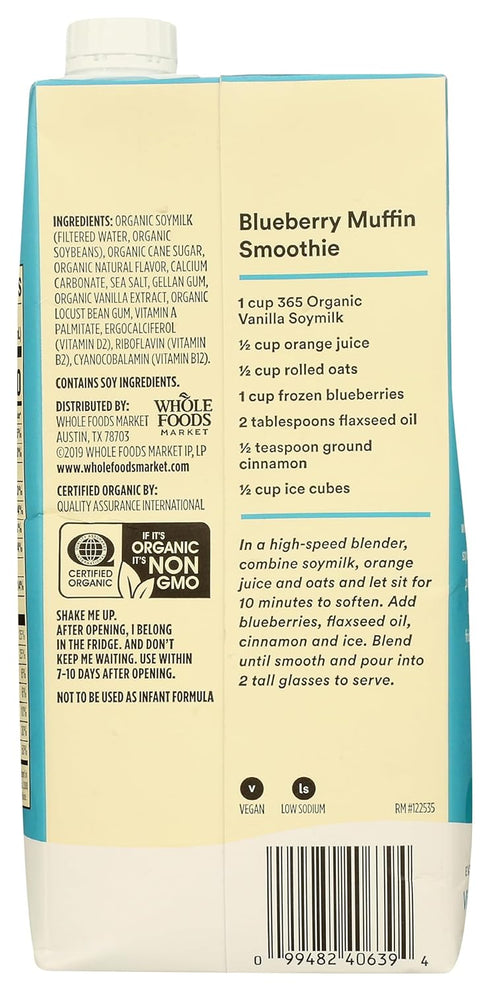 365 32 Oz by Whole Foods Market, Organic Vanilla Soy Beverage, Fl