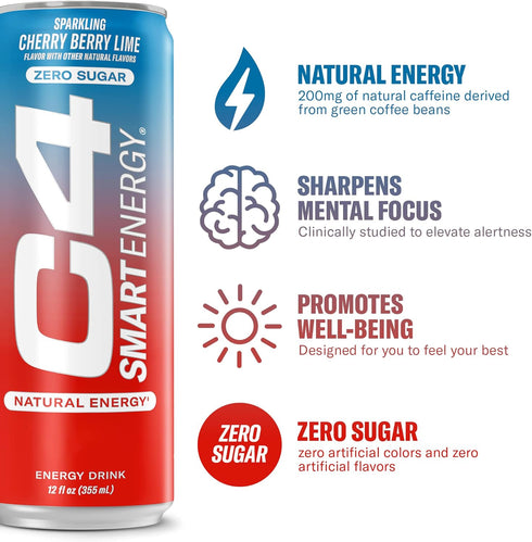 C4 12 Oz 12 Pack Cellucor Smart Energy Drink - Sugar Free Performance Fuel & Nootropic Brain Booster, Coffee Substitute