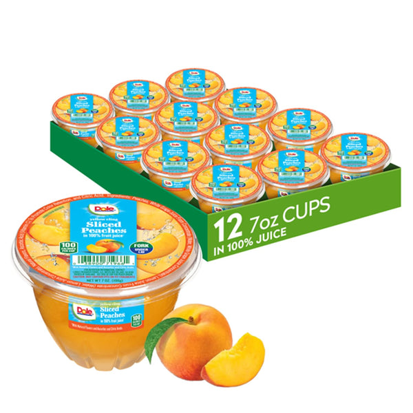 Dole Fruit Bowls Diced Peaches in 100% Juice Snacks, 7oz 12 Total