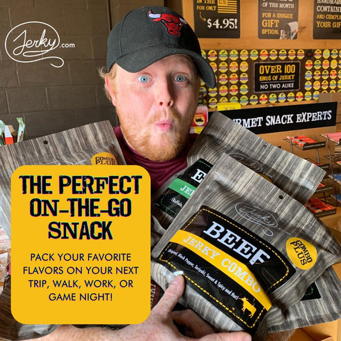 Pack 5 (5 1 oz. Jerky.com Beef Jerky Sampler Flavors (Original, Black Pepper, Teriyaki, Sweet & Spicy, Hot) Premium