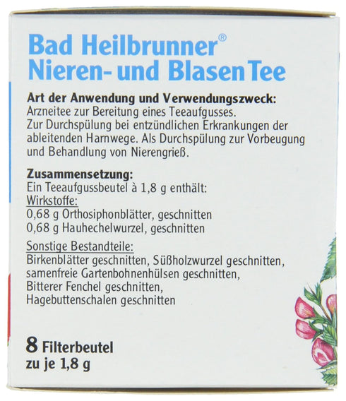 Bad Heilbrunner Nieren und Blasen Tea, Kidney and Bladder Tea (4 Packs, 8 Teabags each) - Fresh from Germany