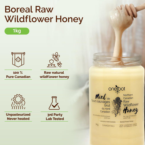 100% 1kg 2.2lbs, Oneroot Canadian Wildflower Honey - / Unheated & Creamed - Nutrient-Rich, Natural Sweetener
