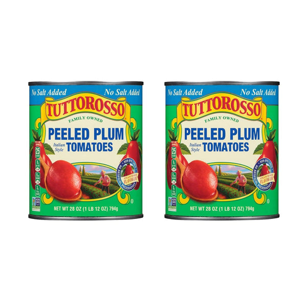 Tuttorosso No Salt Added Peeled Plum Canned Tomatoes, 28oz Cans (Pack of