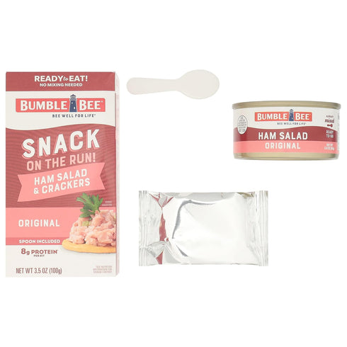 Pack 8g (Pack 12) Bumble Bee Snack On The Run! Protein Snack - Ham Salad with Crackers - Protein per Box - Ready to Eat