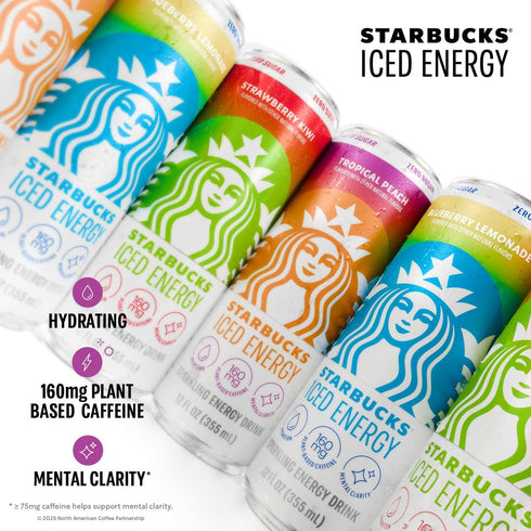 3 Pack 12x12 Oz Starbucks Iced Energy Drink, Flavor Variety (Tropical Peach, Watermelon Splash, Blueberry Lemonade)