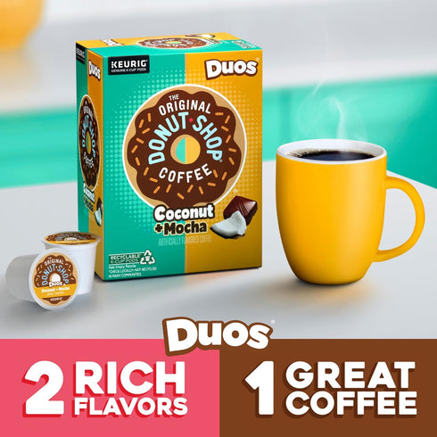 60 Count, (6 Packs 10) The Original Donut Shop Duos Coconut + Mocha Coffee, Keurig Single Serve K-Cup Pods, Medium
