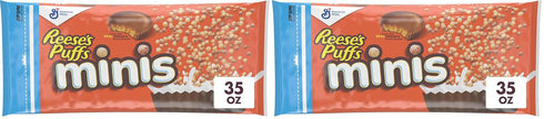 Reese's Puffs Minis Breakfast Cereal, Chocolate Peanut Butter Cereal, Family Size, 35