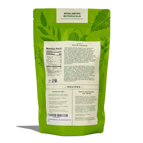 1 lb 100% 16 Worldwide Botanicals Date Sugar Granules, - Pure Dried Dates, Granular Grind like sugar, Natural Whole