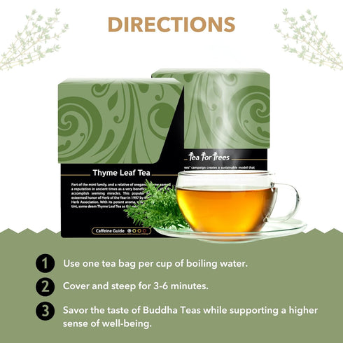 Buddha Teas Organic Thyme Leaf Herbal Tea - Caffeine Free - Antioxidants & Minerals - 18 Tea Bags