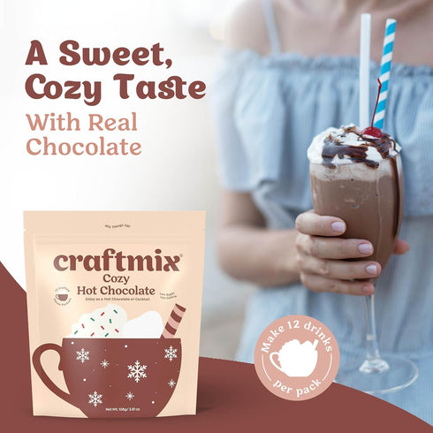 Cozy Packets 12 Pack Craftmix Hot Chocolate Mix - Instant Hot Cocoa Drink Mix - Made with Real Cocoa Beans - Add Milk