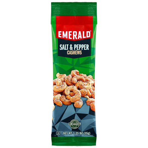 12 (1-Pack) 1.25 Oz Emerald Nuts Salt and Pepper Seasoned Cashews Ct | Individual Snack Tubes | Plant-Based Protein