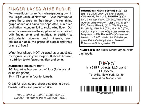 Merlot Wine Flour/Wine Powder made 100% from Grape Skins and Seeds, Gluten Free, Rich in Antioxidants