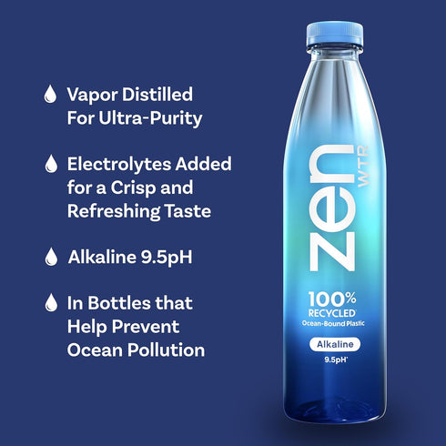 1 2x 6 Pack) 9.5 ZenWTR Ultra-Pure, Vapor Distilled Water, Liter (Case of Bottled Water, pH Alkaline Water