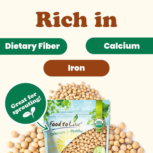 10 Food to Live Organic Soybeans, Pounds Dry Soy Beans, Pure and Natural, Nutritious Snack, High-Protein, Perfect