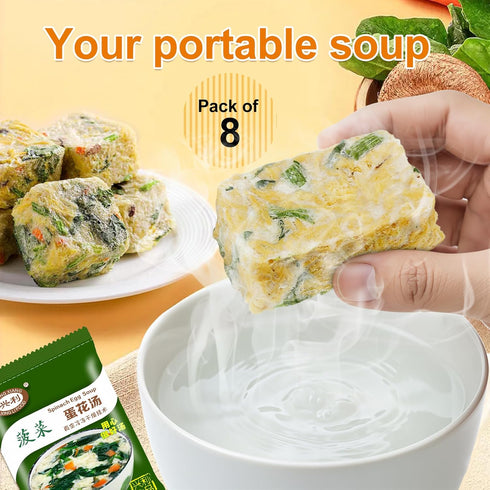 4 0.3 (8 Pack) Egg Flower Soup Mix, Vegetable Mix Soup with Flavors (Laver, Spinach, Mushroom, Tomato), Ounce