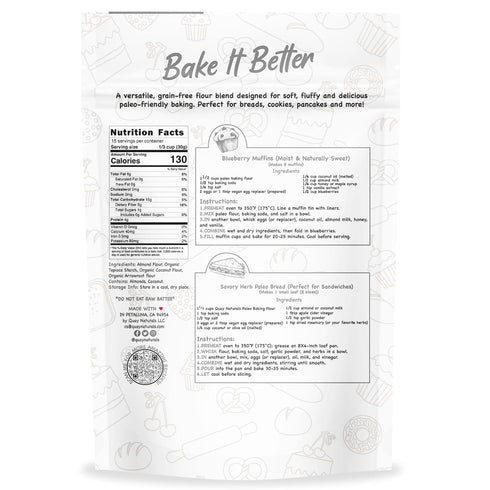 16oz (1 lb) Quay Naturals Grain Free All Purpose Baking Flour Soft & Fluffy Texture, Gluten Free, Paleo Friendly