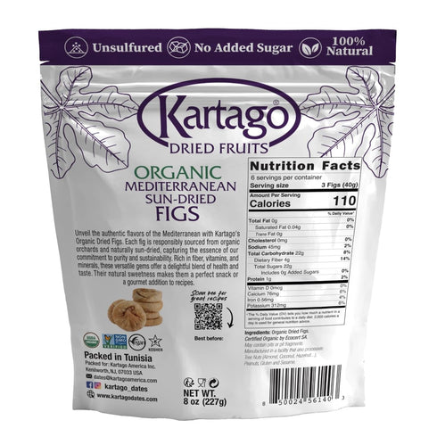 8oz (2-pack) Kartago Organic Dried Figs - Unsulfured Mediterranean Sun Dried Figs - Vegan, Kosher, Gluten Free, No
