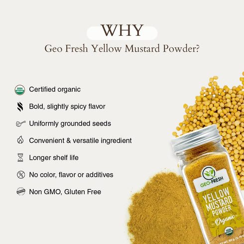 1.76 oz Geo-Fresh Organic Yellow Mustard Powder - Dry Mustard Powder for Cooking - Ground Yellow Mustard Seed - Stone