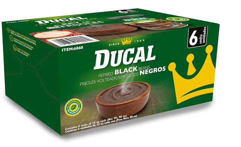 15oz (Pack 6) Ducal Instant Vegetarian Black Refried Beans of | Gluten & Cholesterol Free, Excellent Source of Protein