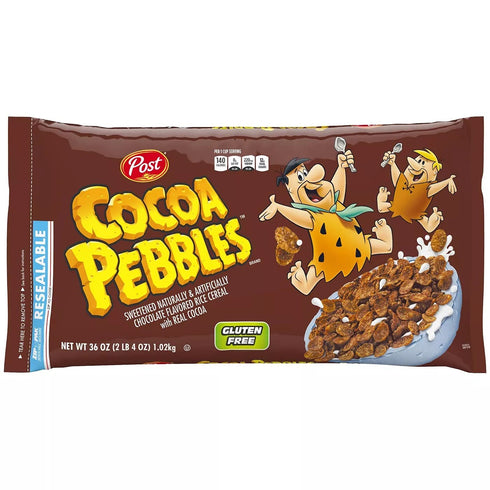Post Cocoa Pebbles Gluten Free Breakfast Cereal, Chocolate, NET WT 36 Oz
