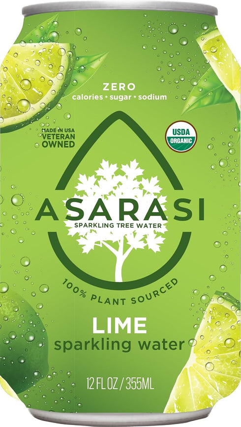Asarasi Organic Sparkling Tree Water - Aluminum Cans (12 Pack, lime)