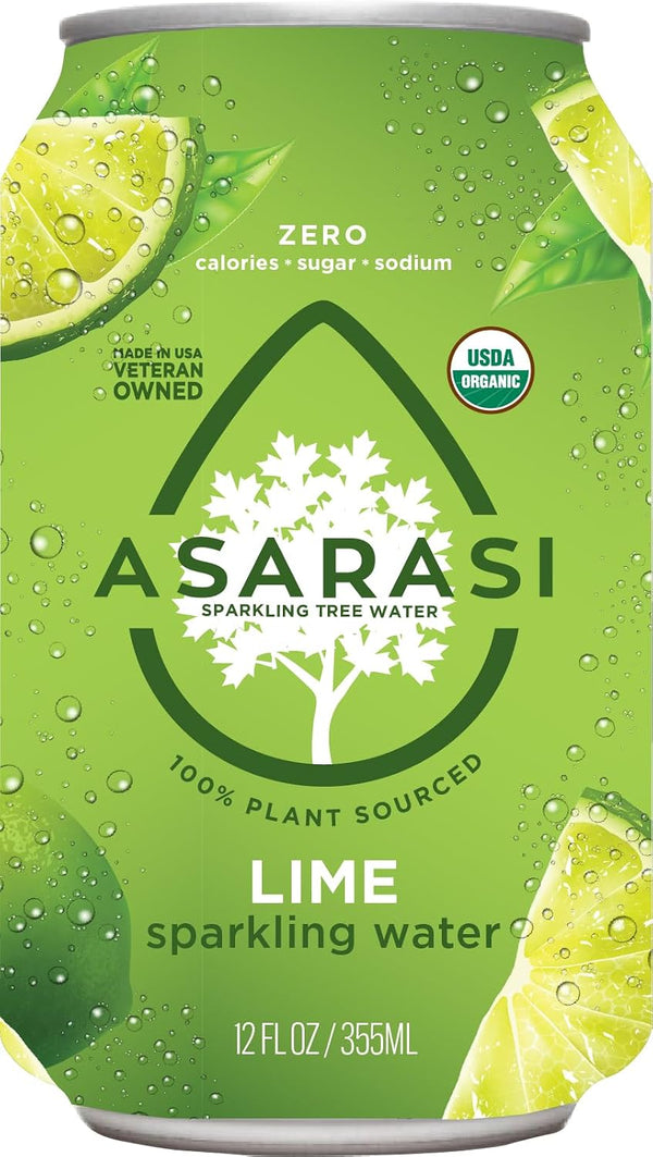 Asarasi Organic Sparkling Tree Water - Aluminum Cans (12 Pack, lime)