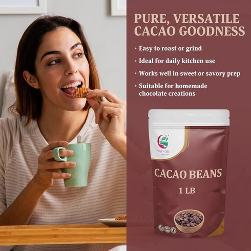 1 lb Cacao Beans Whole Raw Cacao Beans for Brewing, Snacking & Grinding Cocoa Beans Whole, Rich Cacao Flavor By Yogis