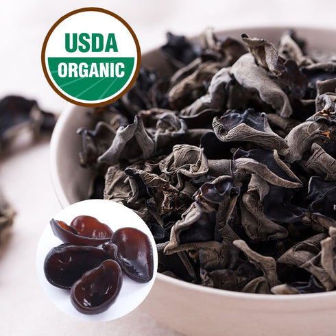 (4OZ) VIGOROUS MOUNTAINS Organic Dried Edible Black Fungus Wood Ear Mushrooms Auricularia Auricula-judae for Cooking