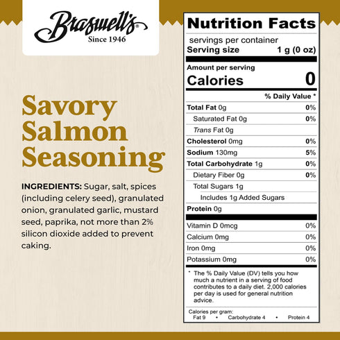 1946 (6.25oz) Braswells Savory Salmon Seasoning Small-Batch, Renowned Specialty, Made in USA, Since