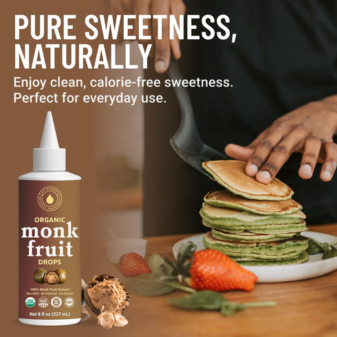 100% 8 oz Organic Monk Fruit Liquid Sweetener Drops, Pure Extract, Zero Sugar & No Erythritol, Original Flavor Liquid