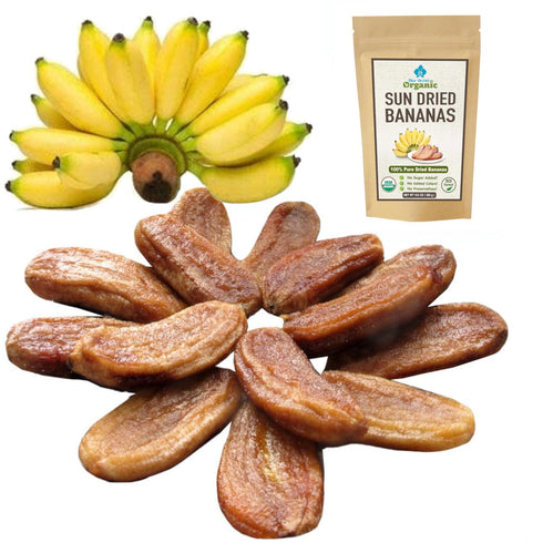 Organic Sun Dried Whole Bananas - No Sugar Added, Unsulfured, Soft and Chewy Thai Natural Fruit Snacks, 12.6 OZ